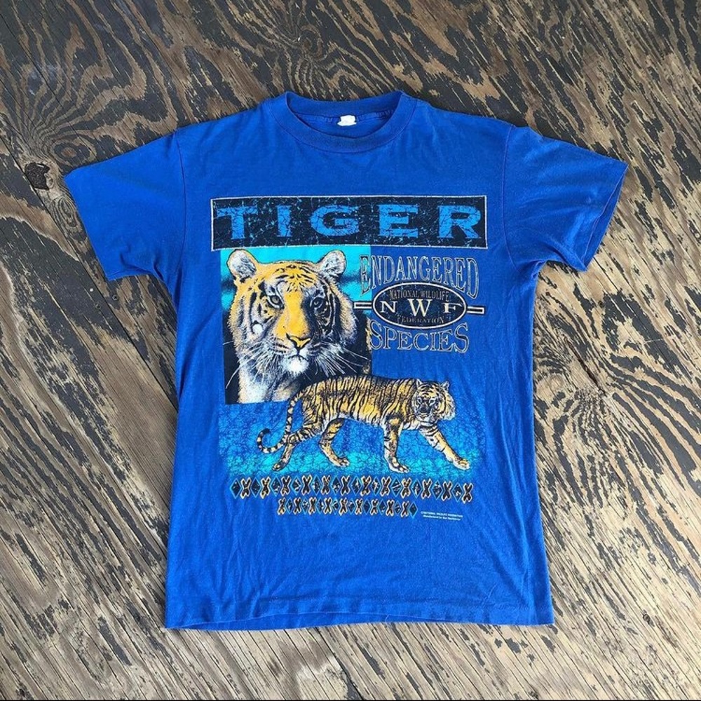 Vintage Tiger Shirt Size Large Blue National Wildlife